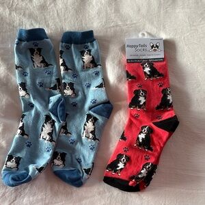 Happy Tails Socks - Blue and Red Dog Print Socks - Australian Shepherd